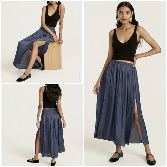 J. Crew Side-Slit Featherweight Crinkle Satin Maxi Skirt Pockets Pink Size 4 NWT - Picture 11 of 11